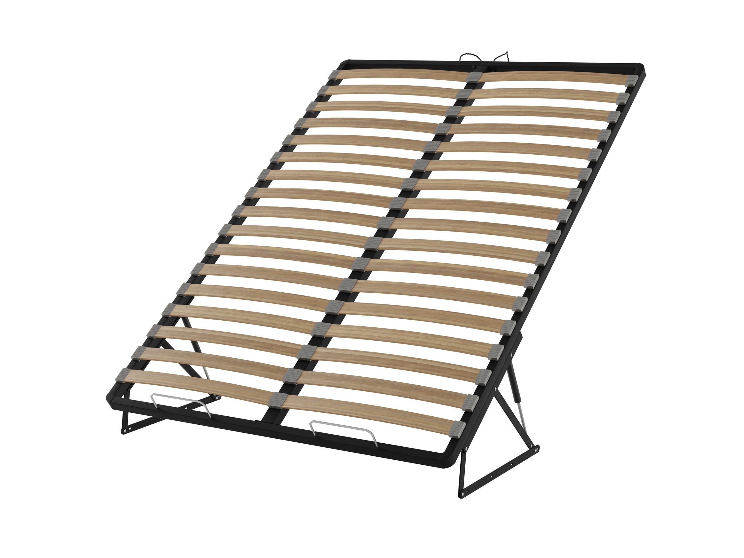 Ottoman bed base in the open position, three-quarter view