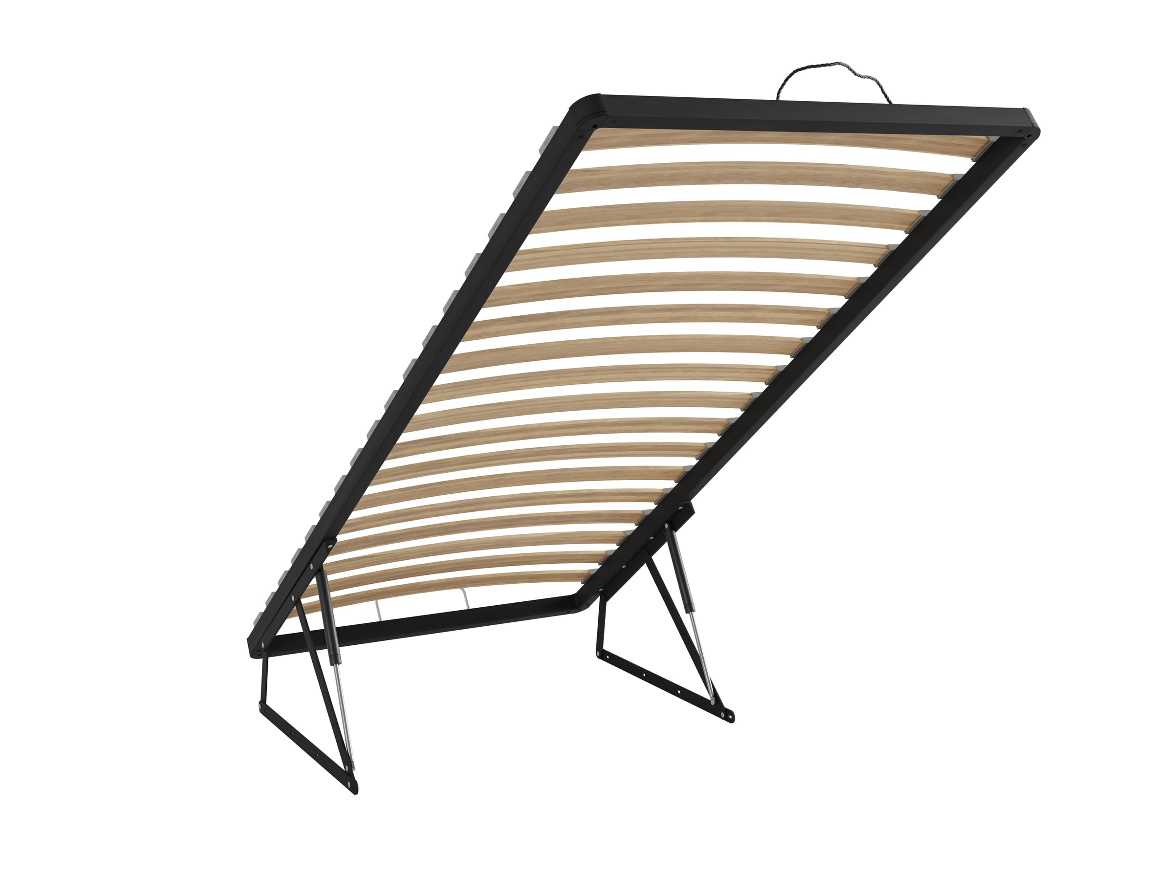 Single ottoman bed base in the open position with the gas spring visible